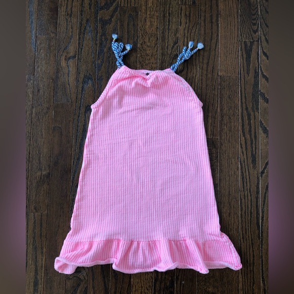 Vince Camuto Girls 6X Woven Cotton Pink/White Striped Halter Ruffled Hem Dress - Picture 9 of 9